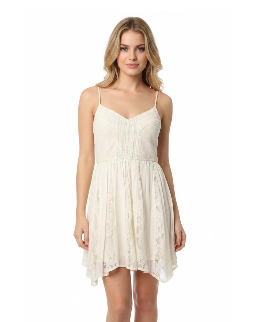 American Eagle Lace Mini Dress | Ivory Handkerchief Hem Babydoll | Size 2